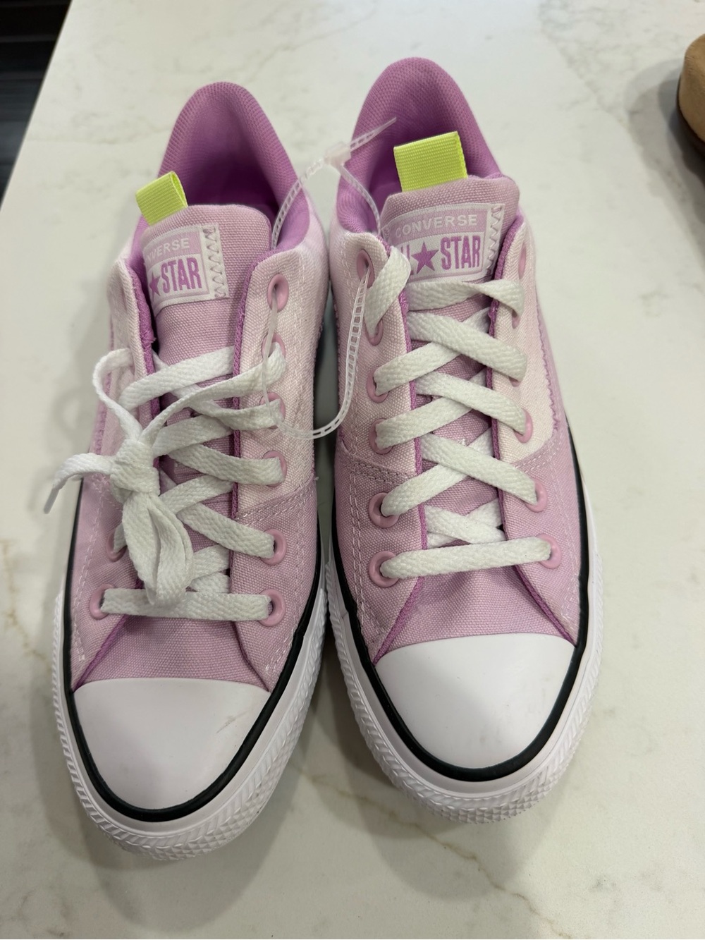 Converse Chuck Taylor All Star Low Top Pink with Neon Yellow Pull Tab
